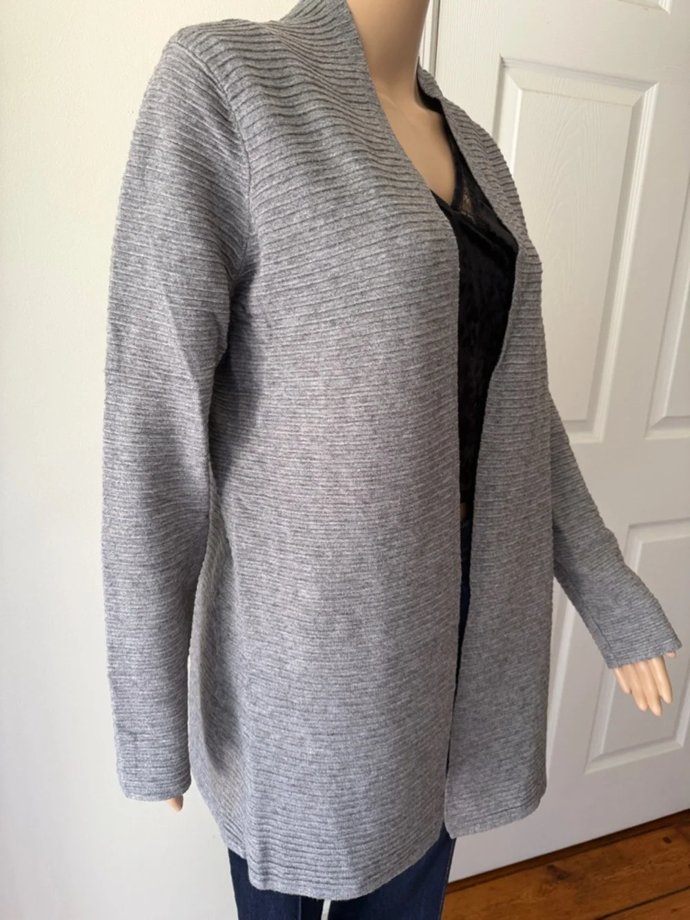 Cyrus Light Gray Open-Front Ribbed Cardigan - Picture 2 of 8